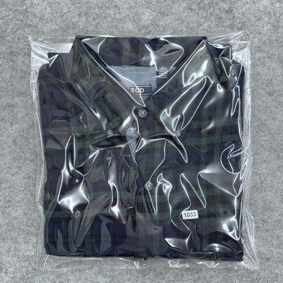 IZOD Men's Button Down Flannel Shirt Large Cotton Blend Blue Green Plaid Preppy - Picture 11 of 11